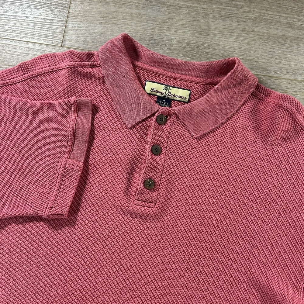 Tommy Bahama Medium Silk Blend Coral Polo Shirt‎ Short Sleeve Beach